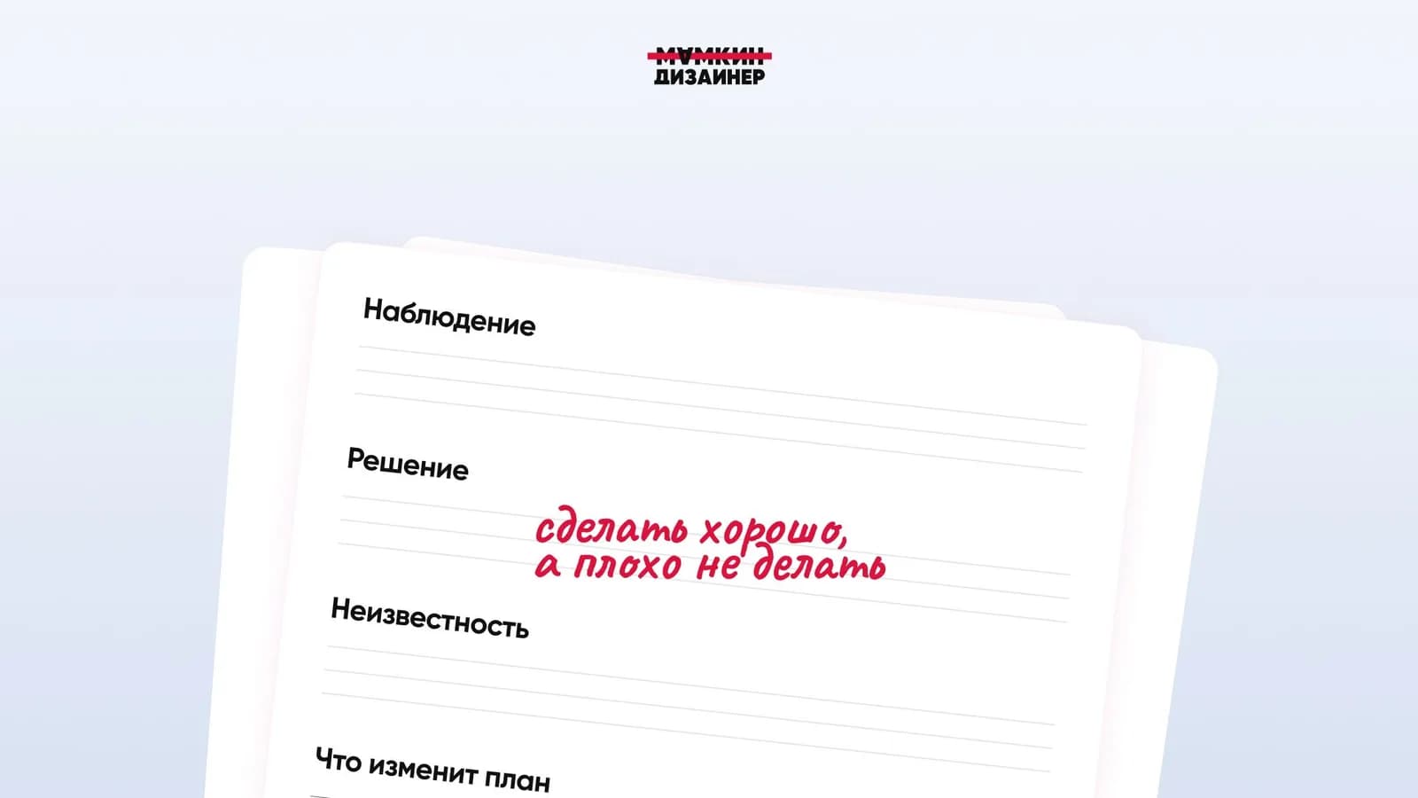 В карточке продуктовой гипотезы заполнено только поле «Решение», а наблюдение, неизвестность и ответ, меняющий план, остаются пустыми.